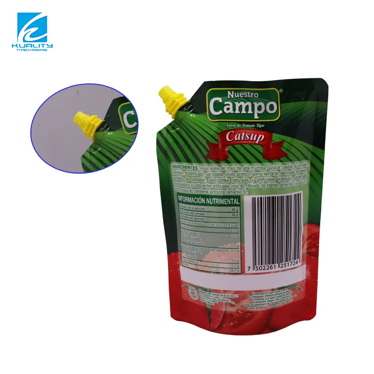 Custom condiment packaging with spout