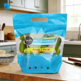 Custom Produce Packaging Bags, Reclosable Stand-Up Pouch with Airflow Perforations